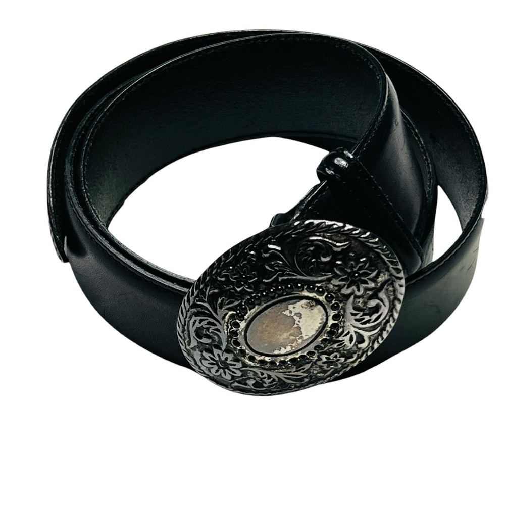 Guido Angeloni Made in Italy Black Leather Belt with Silver Buckle size 36